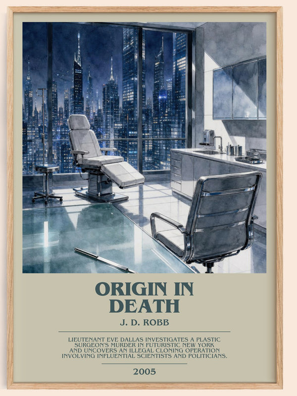 Origin In Death bookish book poster by J. D. Robb – framed literary art print