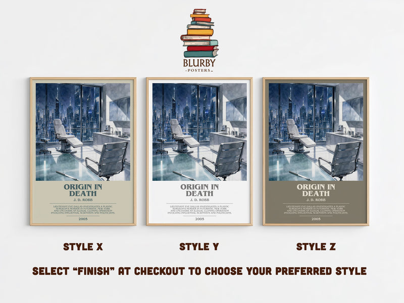 Origin In Death bookish print in frame leaning in hallway – mystery wall art