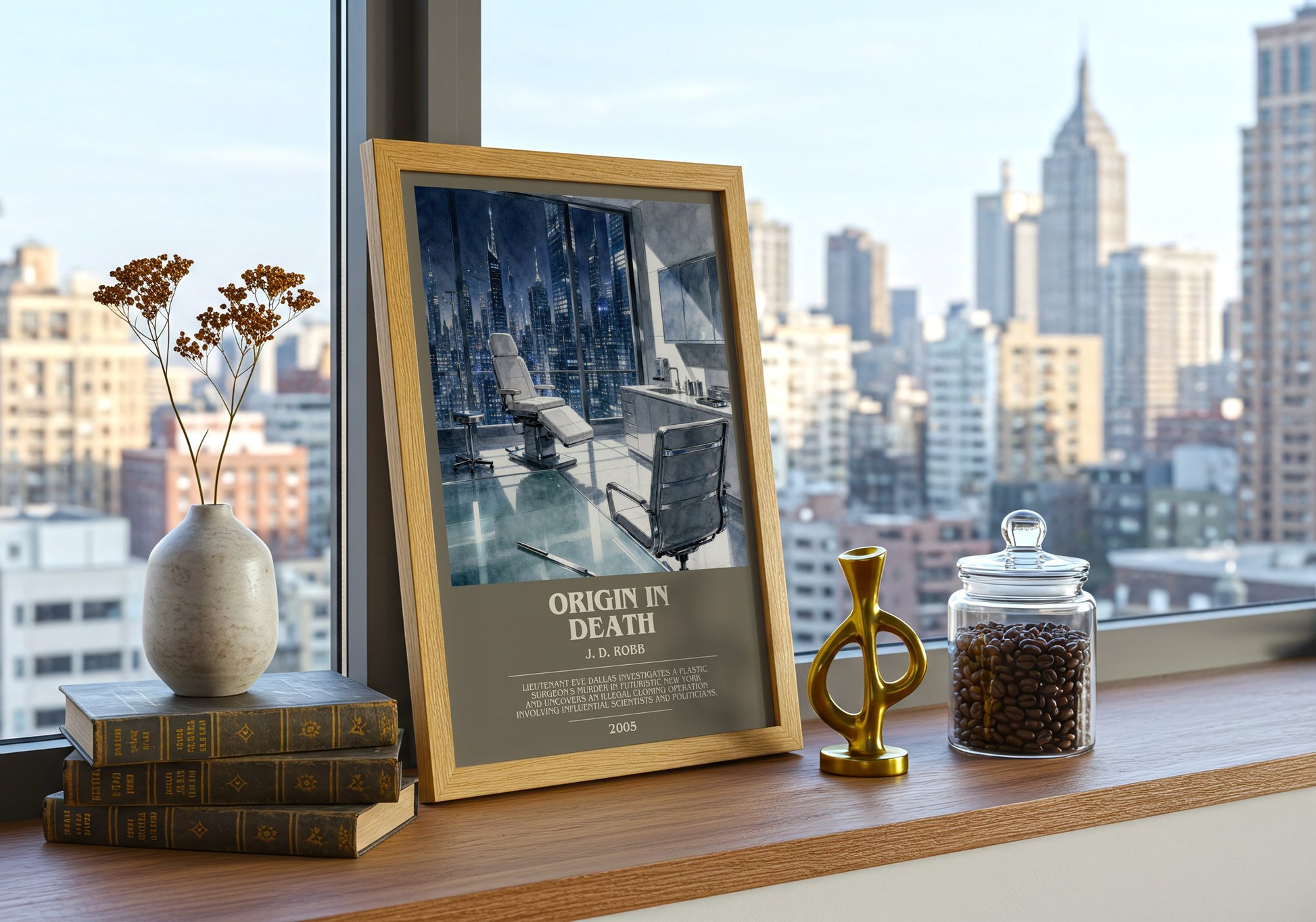 Origin In Death bookish print framed by window – literary home decor