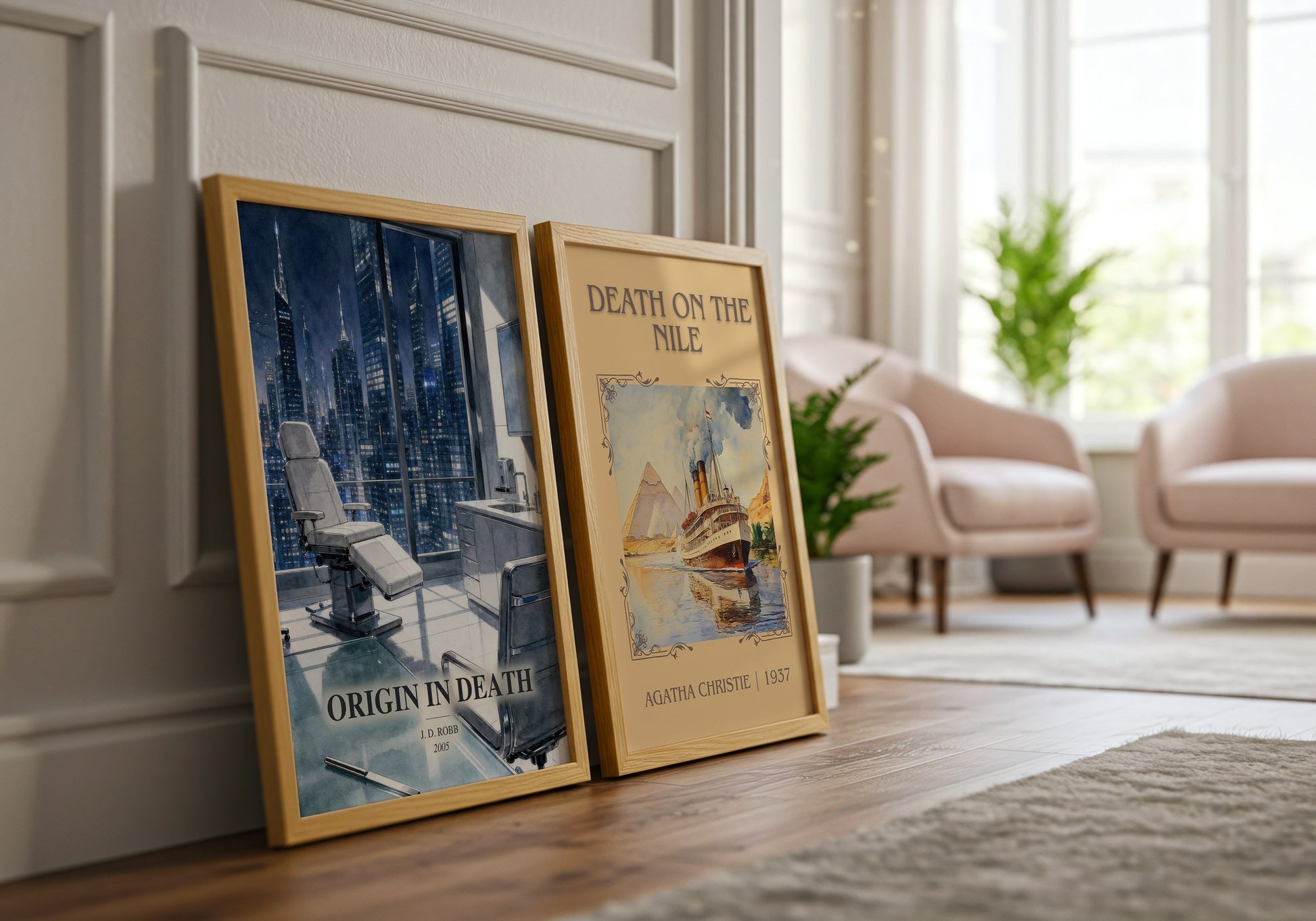 Origin In Death watercolour print framed by window – literary home decor