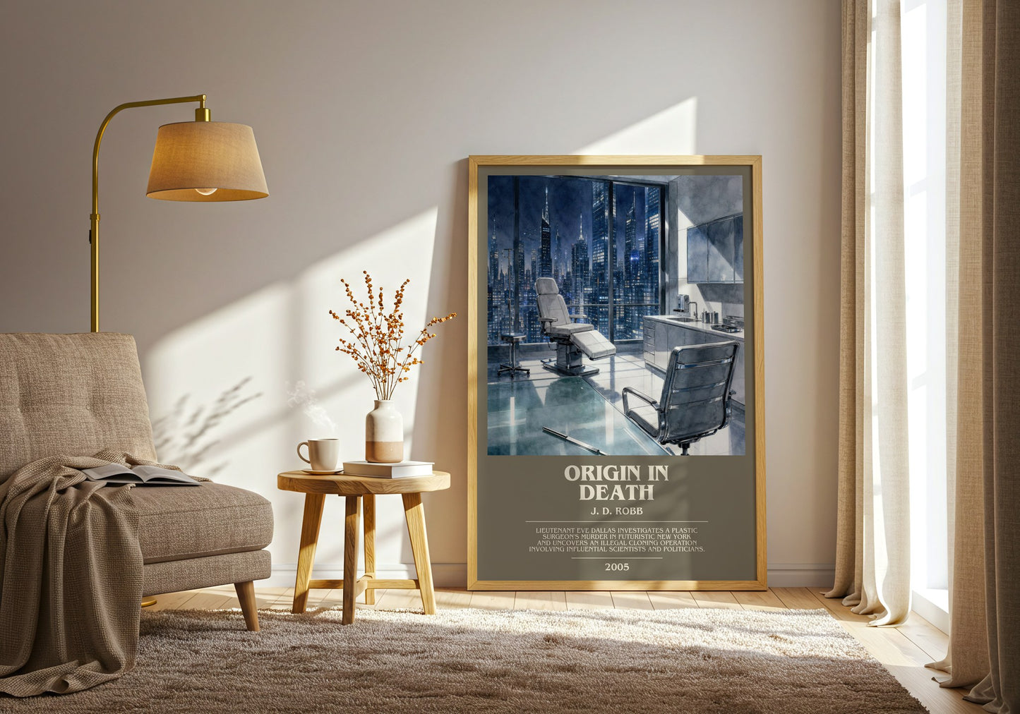 Origin In Death bookish print on bookshelf – J. D. Robb fan gift