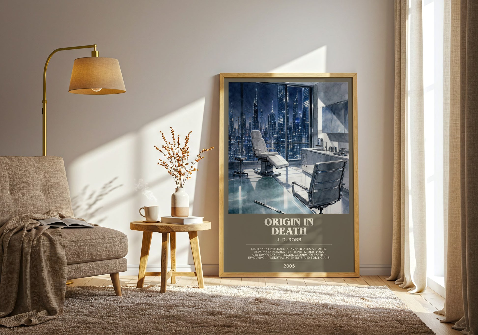 Origin In Death bookish print on bookshelf – J. D. Robb fan gift