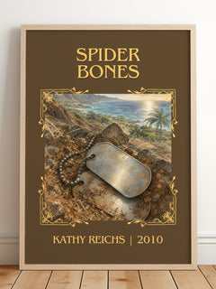 Spider Bones Classic Book Art Print by Kathy Reichs – framed print leaning on a wooden floor