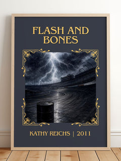 Flash and Bones Classic Book Art Print by Kathy Reichs – framed print leaning on a wooden floor