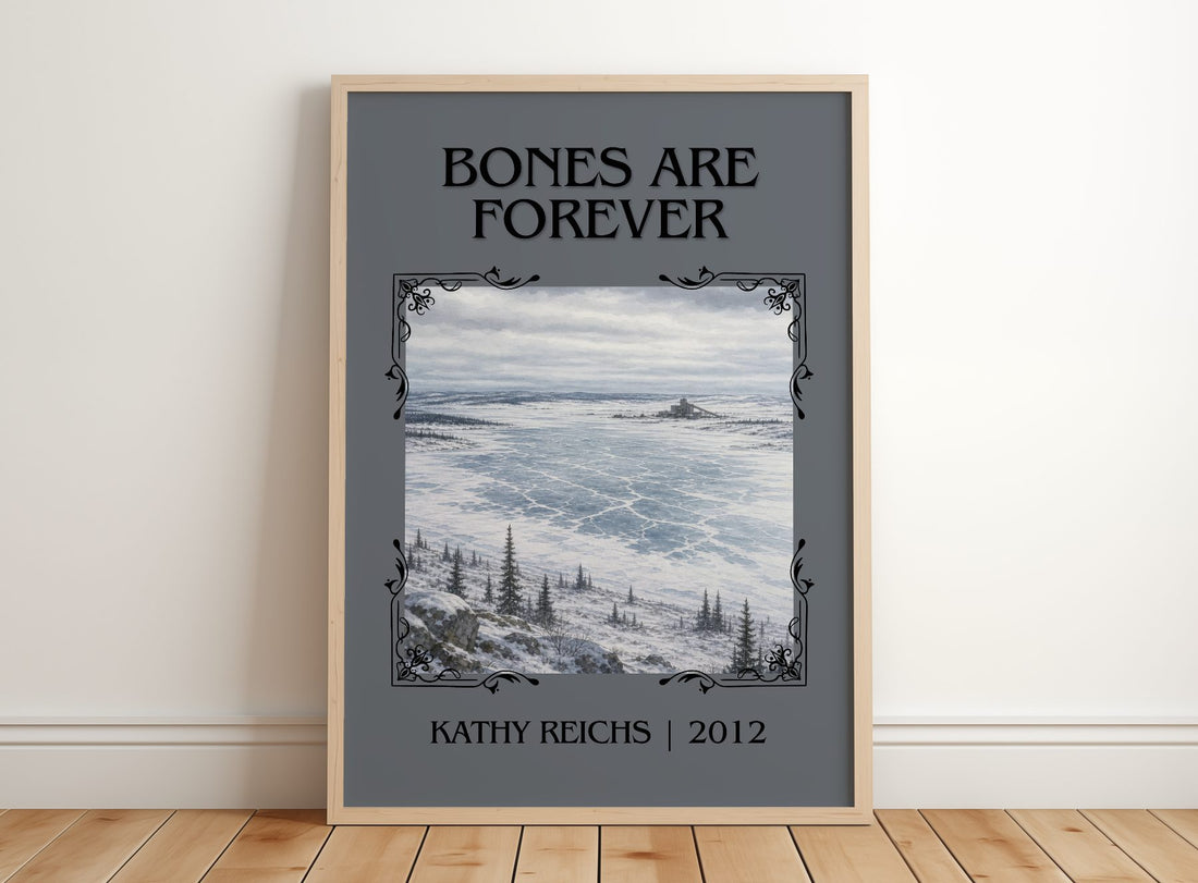 Bones Are Forever Classic Book Art Print by Kathy Reichs – framed print leaning on a wooden floor