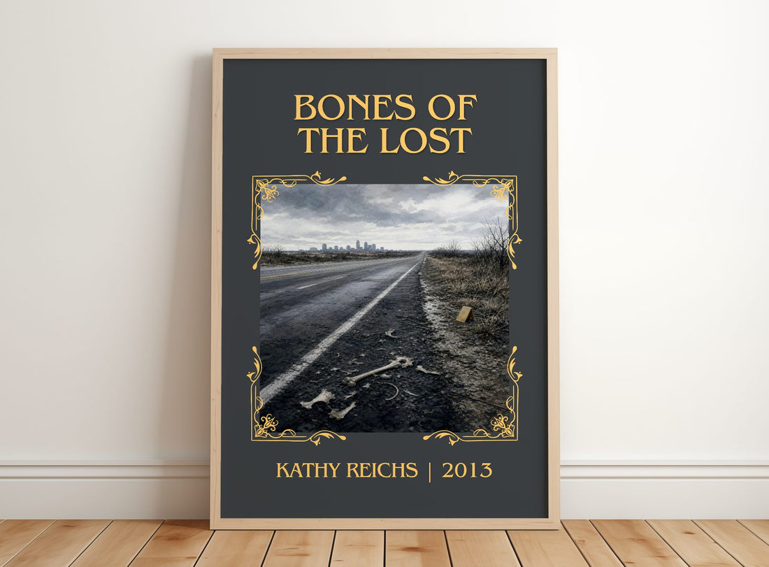 Bones of the Lost Classic Book Art Print by Kathy Reichs – framed print leaning on a wooden floor
