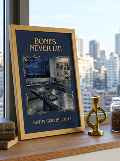 Bones Never Lie Classic Book Art Print by Kathy Reichs – framed print on a city-view windowsill
