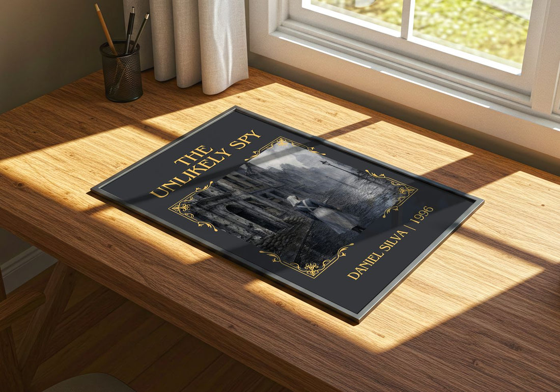 The Unlikely Spy Classic Book Art Print by Daniel Silva – print on a sunlit desk