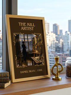 The Kill Artist Classic Book Art Print by Daniel Silva – framed print on a city-view windowsill