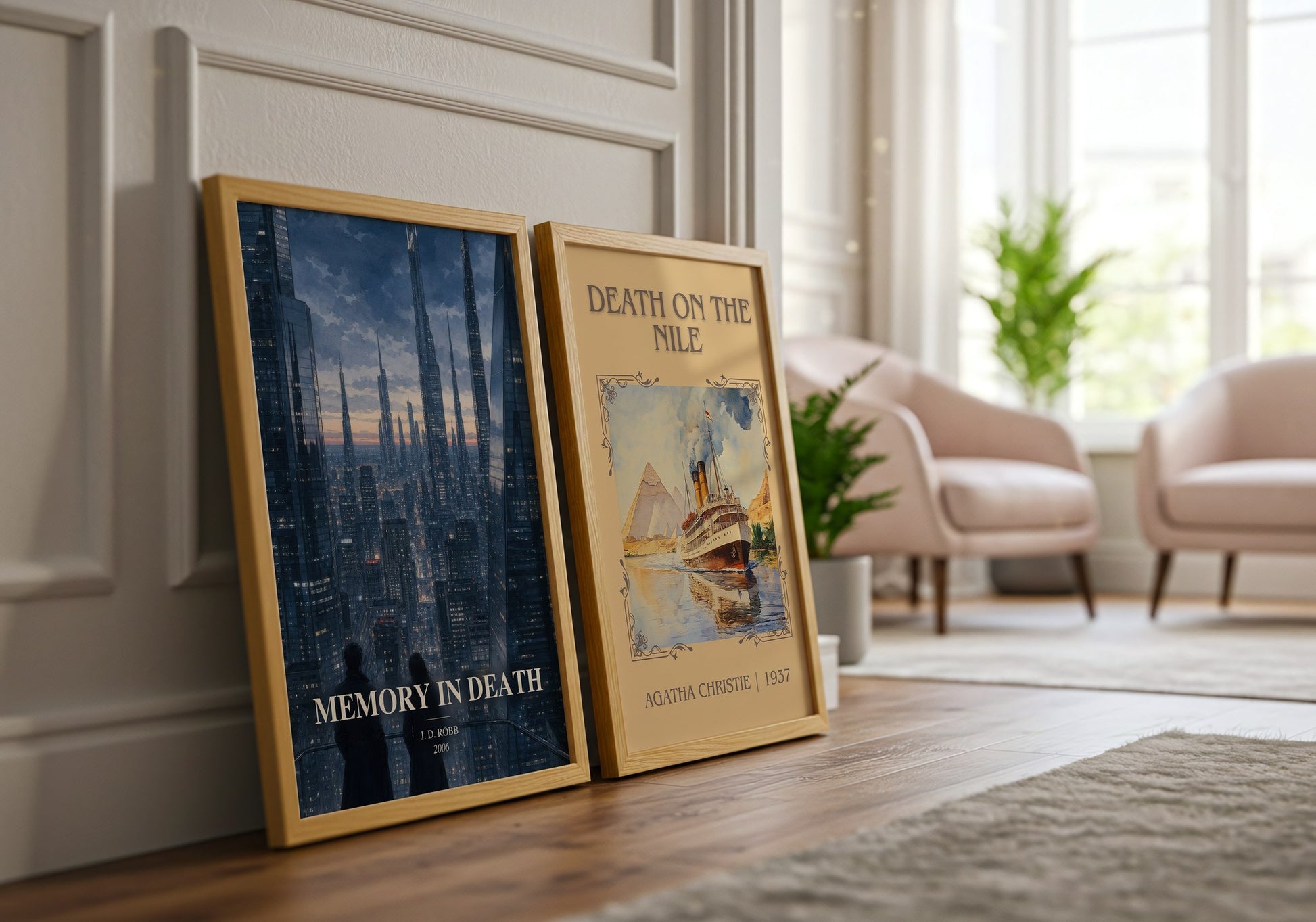 Memory In Death watercolour print framed by window – literary home decor