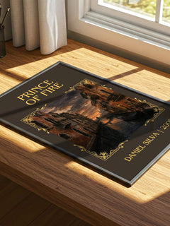 Prince of Fire Classic Book Art Print by Daniel Silva – print on a sunlit desk