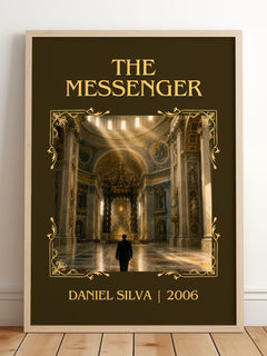 The Messenger Classic Book Art Print by Daniel Silva – framed print leaning on a wooden floor