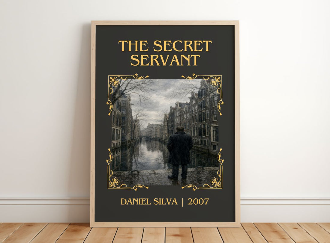 The Secret Servant Classic Book Art Print by Daniel Silva – framed print leaning on a wooden floor