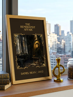 The Rembrandt Affair Classic Book Art Print by Daniel Silva – framed print on a city-view windowsill