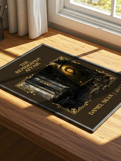 The Rembrandt Affair Classic Book Art Print by Daniel Silva – print on a sunlit desk