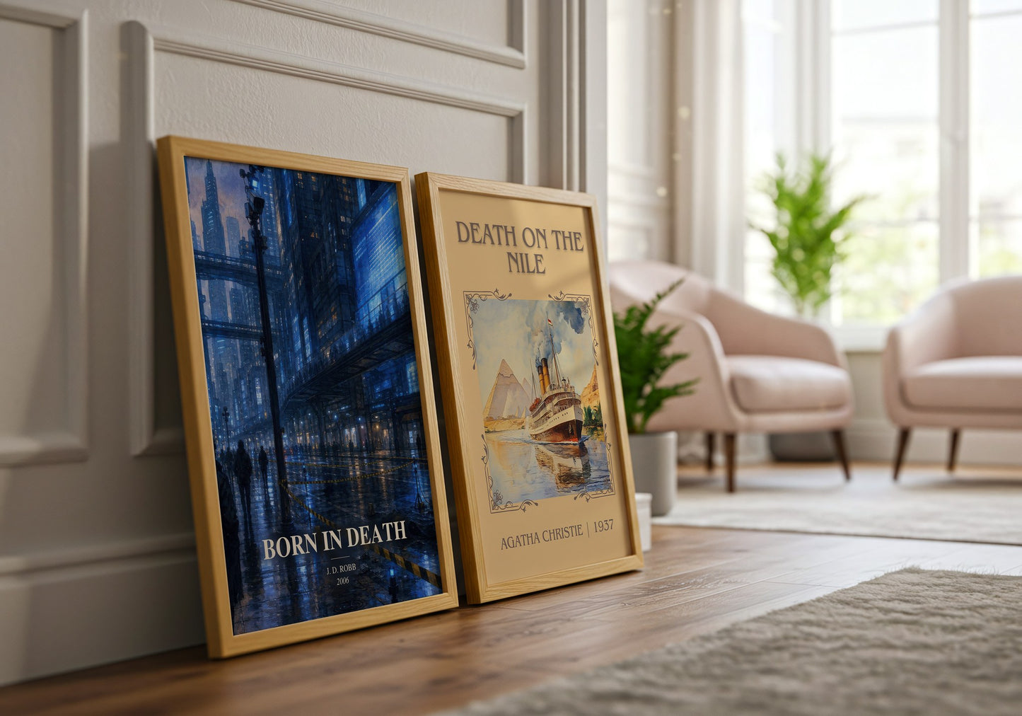 Born In Death watercolour print framed by window – literary home decor