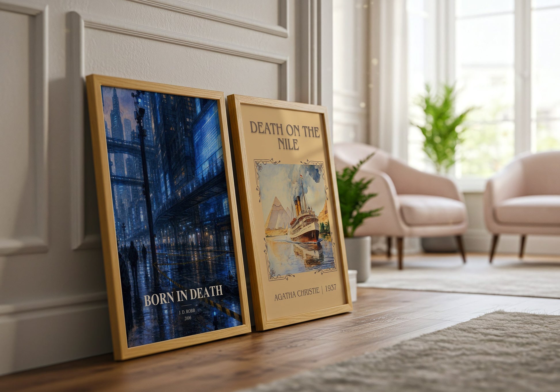 Born In Death watercolour print framed by window – literary home decor