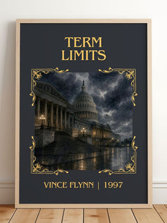 Term Limits Classic Book Art Print by Vince Flynn – framed print leaning on a wooden floor