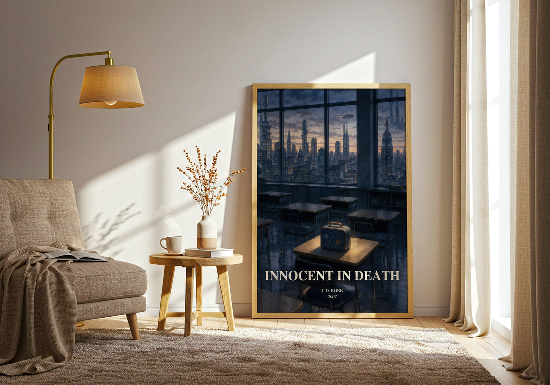 Innocent In Death watercolour print in frame leaning in hallway – mystery wall art (mockup)
