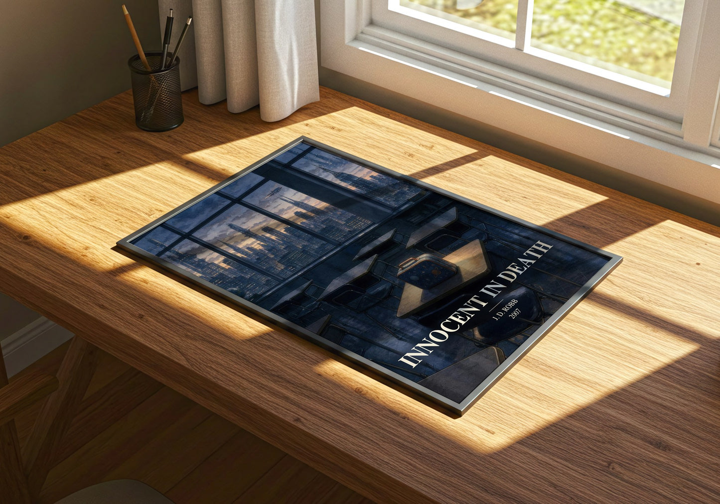 Innocent In Death watercolour book poster framed on wall – mystery wall art