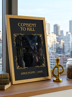 Consent to Kill Classic Book Art Print by Vince Flynn – framed print on a city-view windowsill