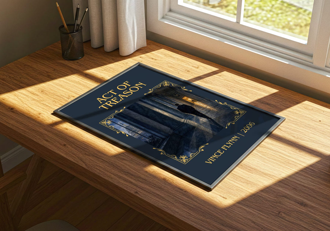 Act of Treason Classic Book Art Print by Vince Flynn – print on a sunlit desk