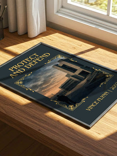 Protect and Defend Classic Book Art Print by Vince Flynn – print on a sunlit desk