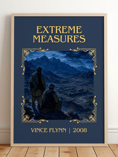 Extreme Measures Classic Book Art Print by Vince Flynn – framed print leaning on a wooden floor