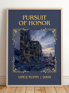 Pursuit of Honor Classic Book Art Print by Vince Flynn – framed print leaning on a wooden floor