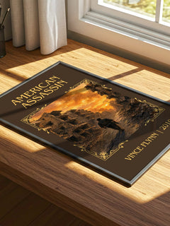 American Assassin Classic Book Art Print by Vince Flynn – print on a sunlit desk
