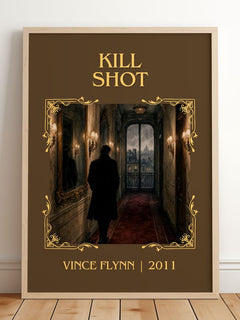 Kill Shot Classic Book Art Print by Vince Flynn – framed print leaning on a wooden floor