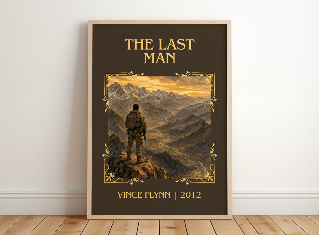 The Last Man Classic Book Art Print by Vince Flynn – framed print leaning on a wooden floor