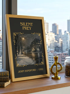 Silent Prey Classic Book Art Print by John Sandford – framed print on a city-view windowsill
