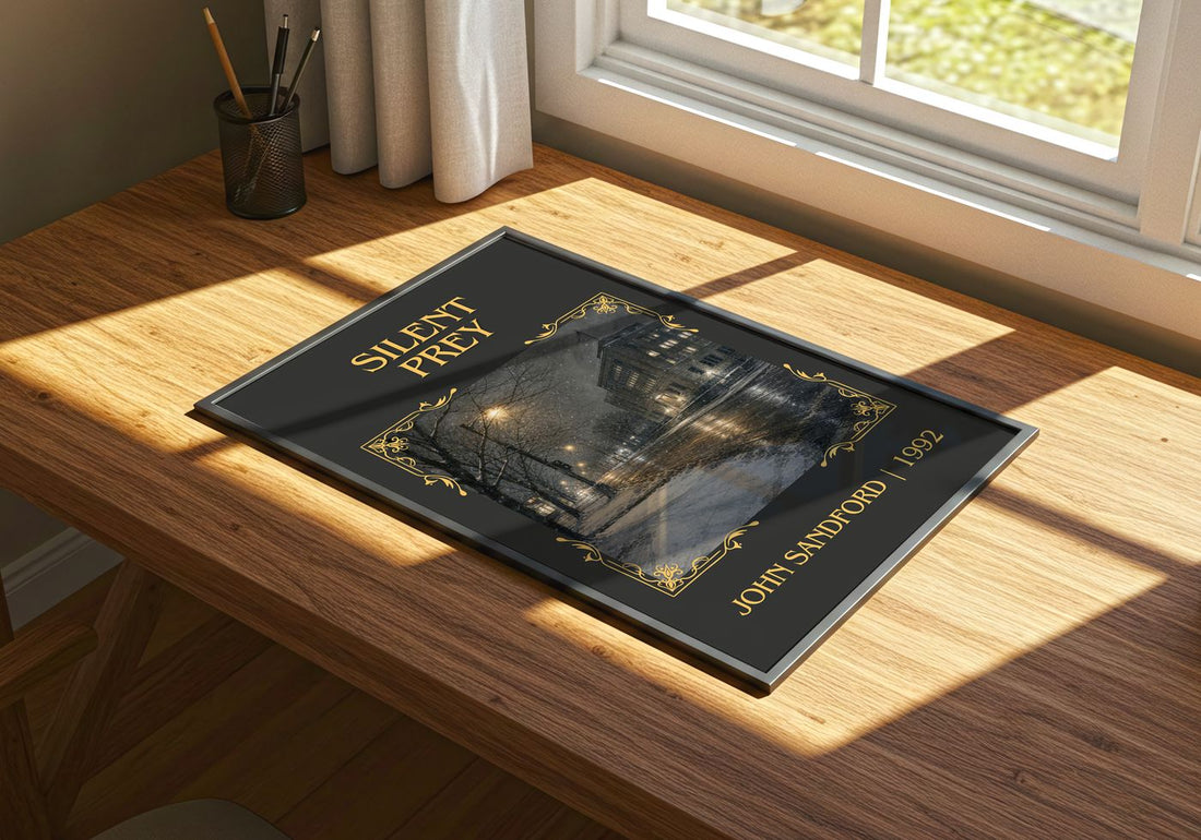 Silent Prey Classic Book Art Print by John Sandford – print on a sunlit desk