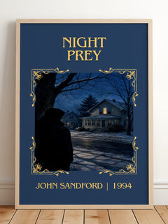 Night Prey Classic Book Art Print by John Sandford – framed print leaning on a wooden floor