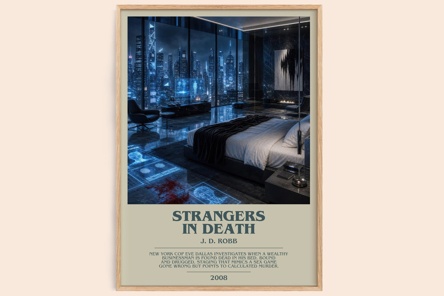 Strangers In Death bookish book poster by J. D. Robb – framed literary art print