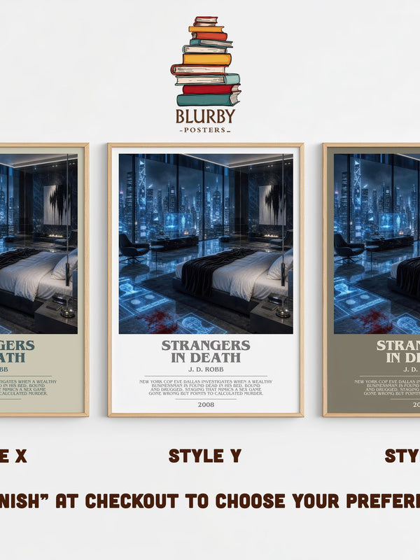 Strangers In Death bookish print in frame leaning in hallway – mystery wall art