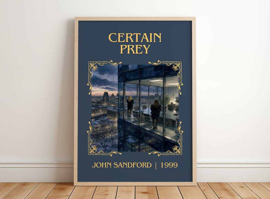 Certain Prey Classic Book Art Print by John Sandford – framed print leaning on a wooden floor