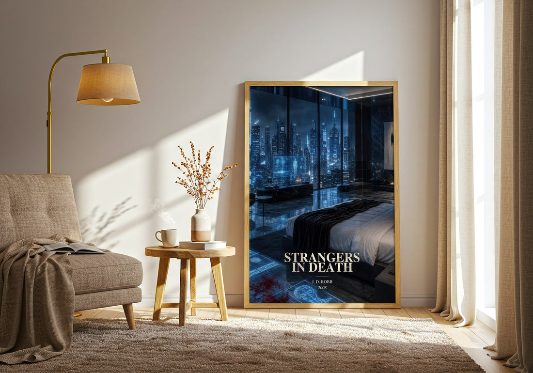 Strangers In Death watercolour print in frame leaning in hallway – mystery wall art (mockup)