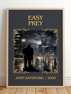 Easy Prey Classic Book Art Print by John Sandford – framed print leaning on a wooden floor