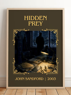 Hidden Prey Classic Book Art Print by John Sandford – framed print leaning on a wooden floor