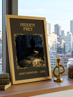Hidden Prey Classic Book Art Print by John Sandford – framed print on a city-view windowsill