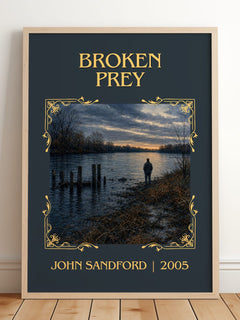 Broken Prey Classic Book Art Print by John Sandford – framed print leaning on a wooden floor