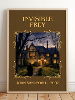 Invisible Prey Classic Book Art Print by John Sandford – framed print leaning on a wooden floor