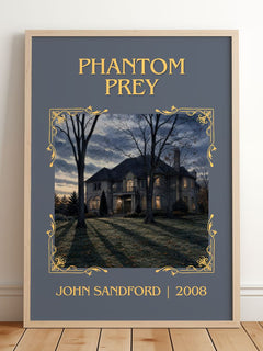 Phantom Prey Classic Book Art Print by John Sandford – framed print leaning on a wooden floor