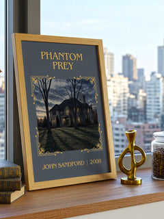 Phantom Prey Classic Book Art Print by John Sandford – framed print on a city-view windowsill