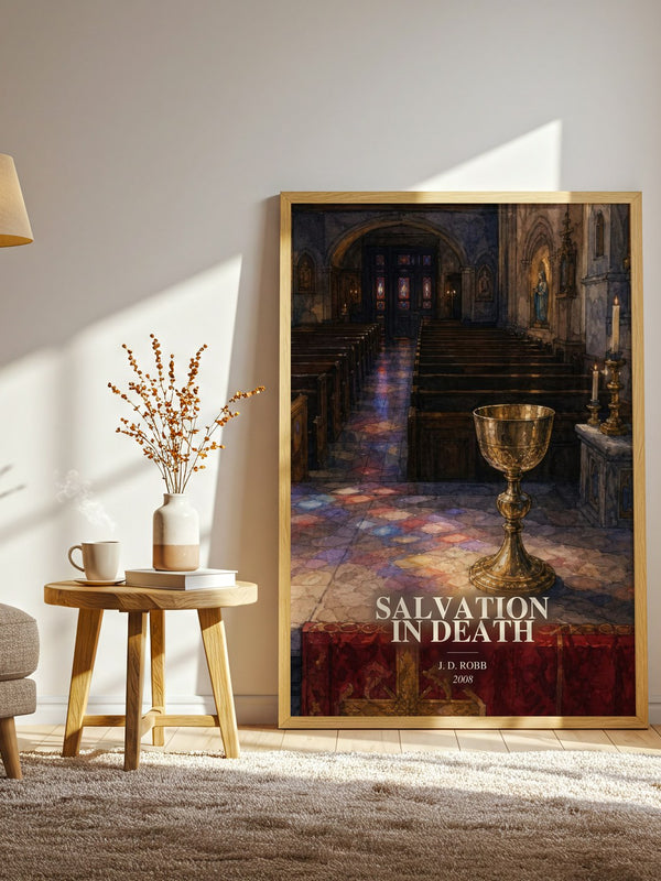 Salvation In Death watercolour print in frame leaning in hallway – mystery wall art