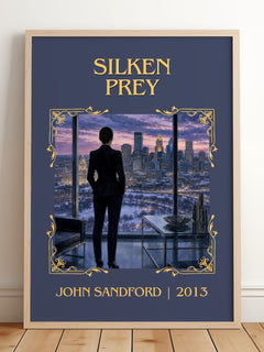 Silken Prey Classic Book Art Print by John Sandford – framed print leaning on a wooden floor