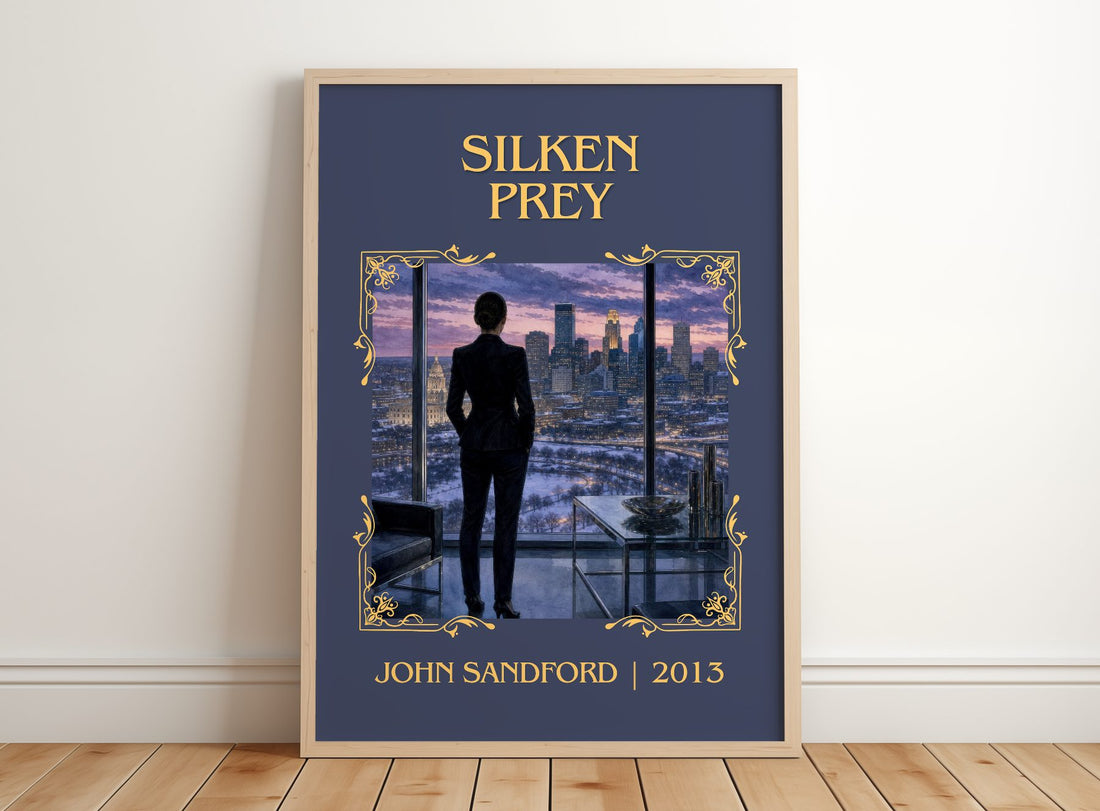 Silken Prey Classic Book Art Print by John Sandford – framed print leaning on a wooden floor