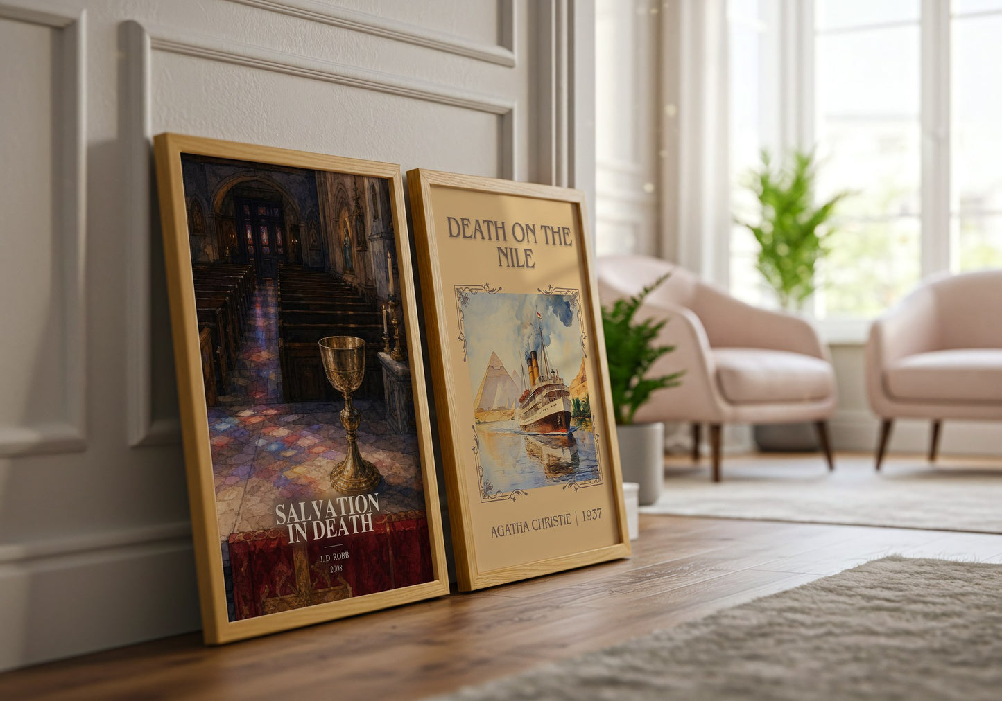 Salvation In Death watercolour print framed by window – literary home decor